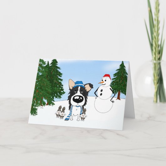 Border Collie Winterlandschap Feestdagen Kaart (Voorkant)