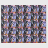 Border Collie With Christmas Lights Holiday Cadeaupapier (Vlak)