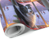 Border Collie With Christmas Lights Holiday Cadeaupapier (Rol Hoek)