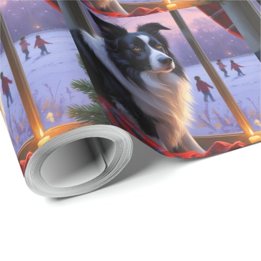 Border Collie With Christmas Lights Holiday Cadeaupapier (Rol Hoek)