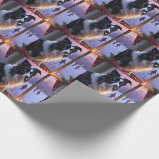 Border Collie With Christmas Lights Holiday Cadeaupapier (Hoek)