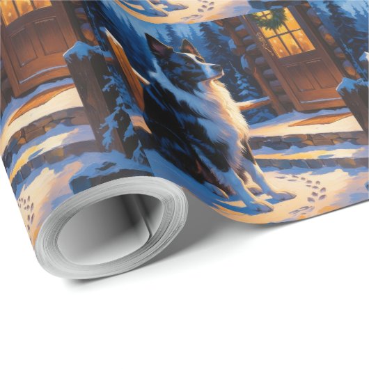 Border Collie With Christmas Lights Holiday Cadeaupapier (Rol Hoek)