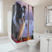 Border Collie With Christmas Lights Holiday Douchegordijn (In situ)