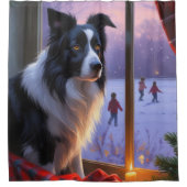 Border Collie With Christmas Lights Holiday Douchegordijn (Voorkant)