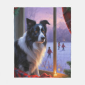 Border Collie With Christmas Lights Holiday Fleece Deken (Voorkant)