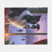 Border Collie With Christmas Lights Holiday Fleece Deken (Voorkant (Horizontaal))