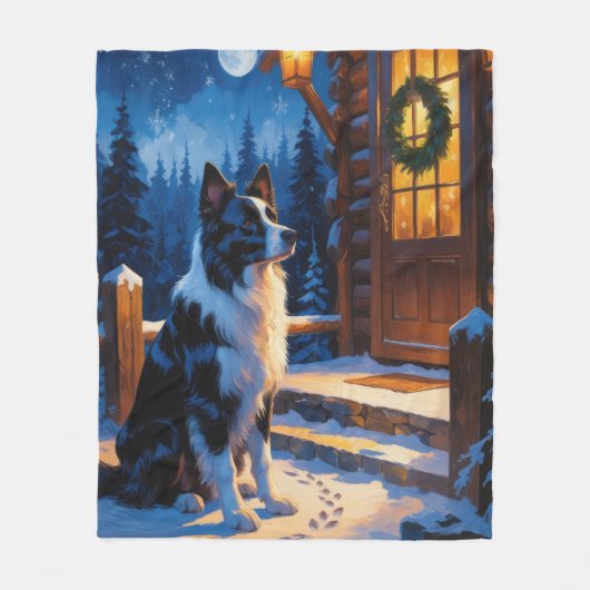Border Collie With Christmas Lights Holiday Fleece Deken (Voorkant)