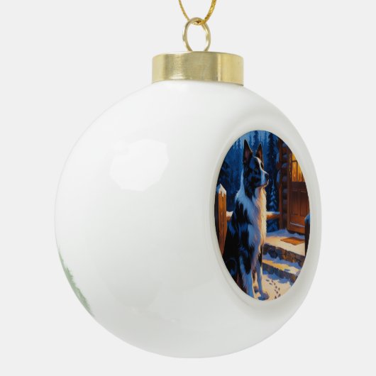 Border Collie With Christmas Lights Holiday Keramische Bal Ornament (Links)