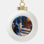 Border Collie With Christmas Lights Holiday Keramische Bal Ornament (Voorkant)