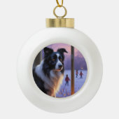Border Collie With Christmas Lights Holiday Keramische Bal Ornament (Voorkant)