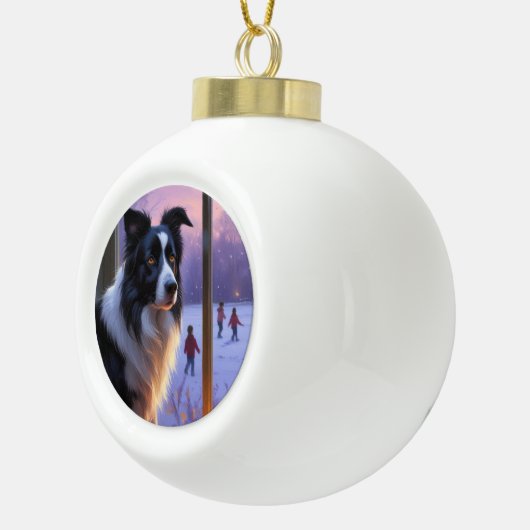 Border Collie With Christmas Lights Holiday Keramische Bal Ornament (Rechts)
