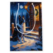 Border Collie With Christmas Lights Holiday Medium Cadeauzakje (Voorkant)