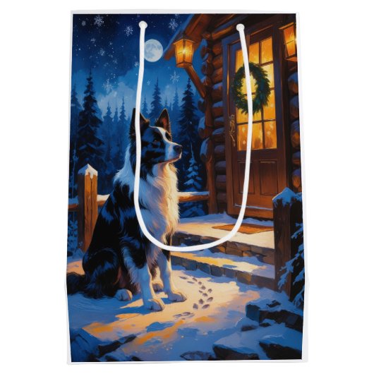 Border Collie With Christmas Lights Holiday Medium Cadeauzakje (Achterkant)