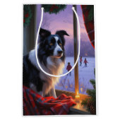 Border Collie With Christmas Lights Holiday Medium Cadeauzakje (Voorkant)