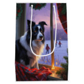 Border Collie With Christmas Lights Holiday Medium Cadeauzakje (Achterkant)