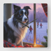 Border Collie With Christmas Lights Holiday Vierkante Klok (Voorkant)