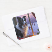 Border Collie With Christmas Lights Holiday Vierkante Sticker (Envelop)