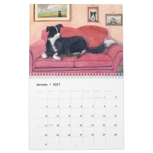 Border Collie World Calendar Kalender (Jan 2027)