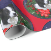 Border Collie Wreath Kerstmis Cadeaupapier (Rol Hoek)