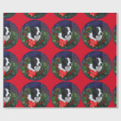 Border Collie Wreath Kerstmis Cadeaupapier (Vlak)