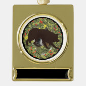 Border Collie Wreath Verguld Banner Ornament (Voorkant)