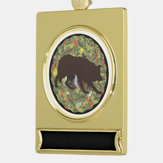 Border Collie Wreath Verguld Banner Ornament (Links)