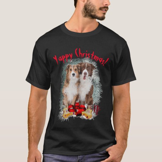 Border Collie Yappy Kerstmis Hond Mam En Pap T-shirt (Voorkant)