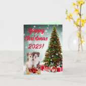 Border Collie Yappy Xmas Dog Xmas Kaart (Gele Bloem)