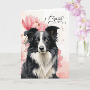 Border Collie Zachte Roze Botanische Bloemen Beter Kaart