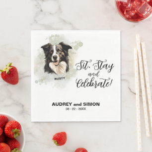 Border Collie Zit, Blijf & Trouwfeest Vieren Servet