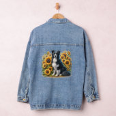 Border Collie Zonnebloem Bloemen Denim Jas Denim Jacket (Hangar)