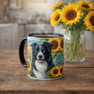 Border Collie Zonnebloem Boerderijhuis Koffie Mok