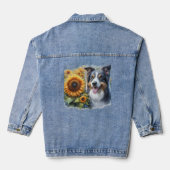 Border Collie Zonnebloem Hond Liefhebber Denim Jas Jacket (Achterkant)