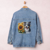 Border Collie Zonnebloem Hond Liefhebber Denim Jas Jacket (Hangar)