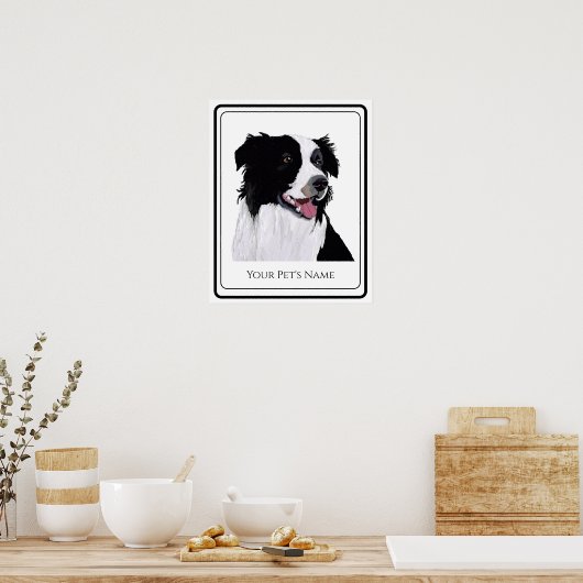 Border Collie Zwart en Witte Huisdier Poster (Keuken)