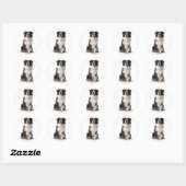 BORDER COLLIE ZWART-WIT PUPPY HOND RONDE STICKER (Vel)