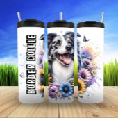 Border Collie's Bursting Floral Joy Thermosbeker