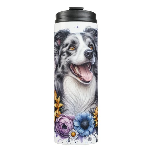 Border Collie's Bursting Floral Joy Thermosbeker (Voorkant)