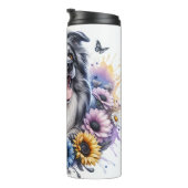 Border Collie's Bursting Floral Joy Thermosbeker (Geroteerd rechts)