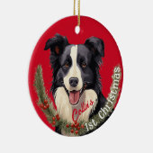 Border Collie's Eerste Kerstmis Keramisch Ornament (Rechts)