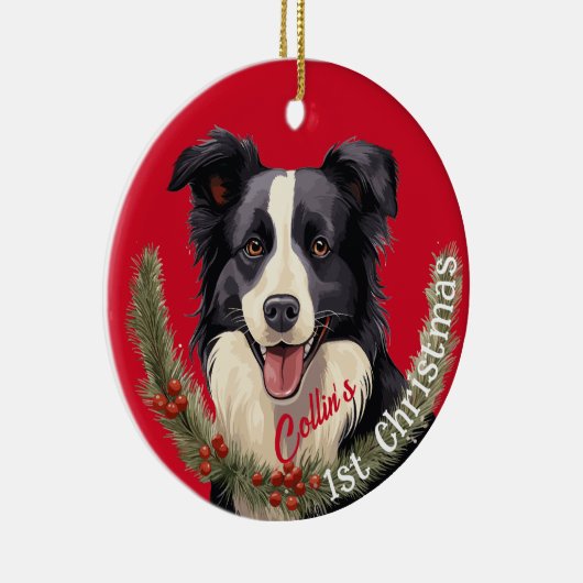 Border Collie's Eerste Kerstmis Keramisch Ornament (Rechts)