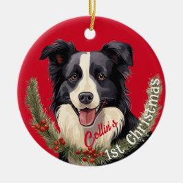 Border Collie's Eerste Kerstmis Keramisch Ornament