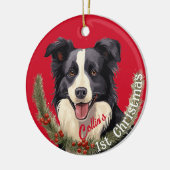 Border Collie's Eerste Kerstmis Keramisch Ornament (Links)