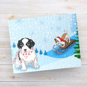 Border Collies hebben plezier tijdens de wintervak Legpuzzel