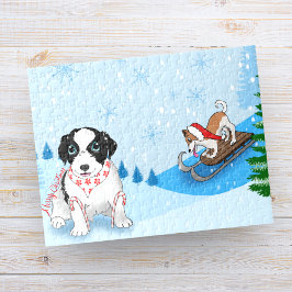 Border Collies hebben plezier tijdens de wintervak Legpuzzel