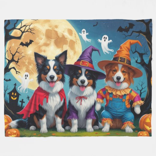Border Collies Honden Pompoen Halloween Grappig Fleece Deken (Voorkant (Horizontaal))
