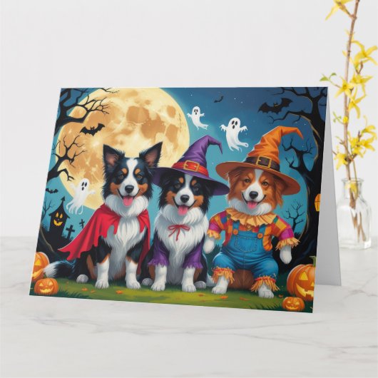 Border Collies Honden Pompoen Halloween Grappig Kaart (Gele Bloem)