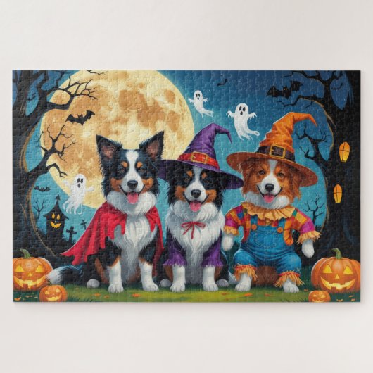 Border Collies Honden Pompoen Halloween Grappig Legpuzzel (Horizontaal)