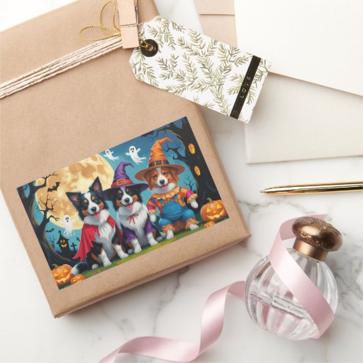 Border Collies Honden Pompoen Halloween Grappig Rechthoekige Sticker (Geschenken)