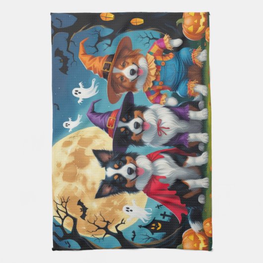 Border Collies Honden Pompoen Halloween Grappig Theedoek (Verticaal)